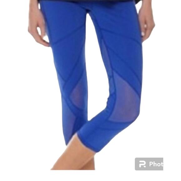 Sweaty Betty cobalt blue power sculpt mesh cropped athletic leggings SZ LG - Picture 1 of 8